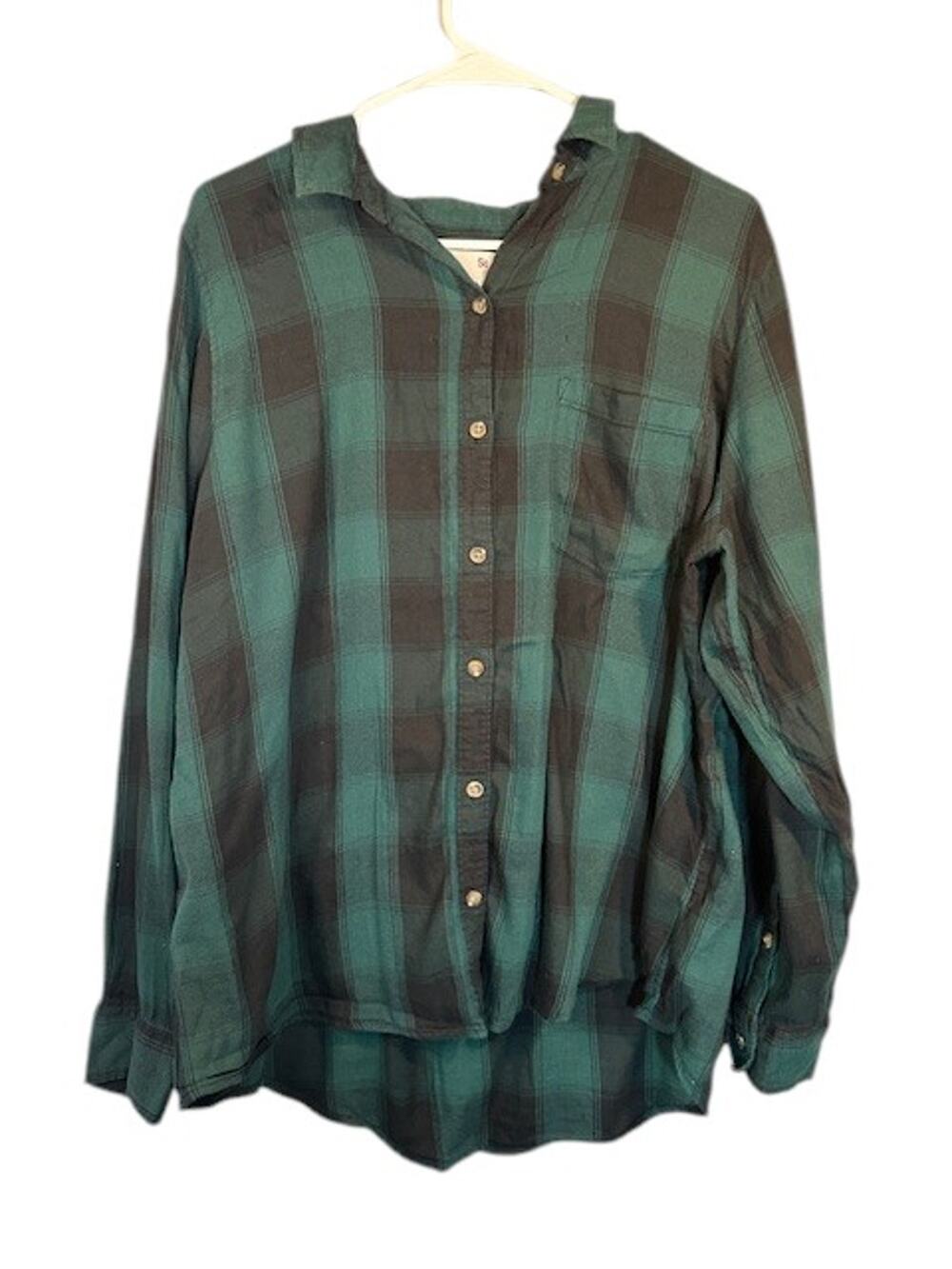 Kohls SO Green Black Plaid Collared Casual Button Down Shirt Women Sz XXL